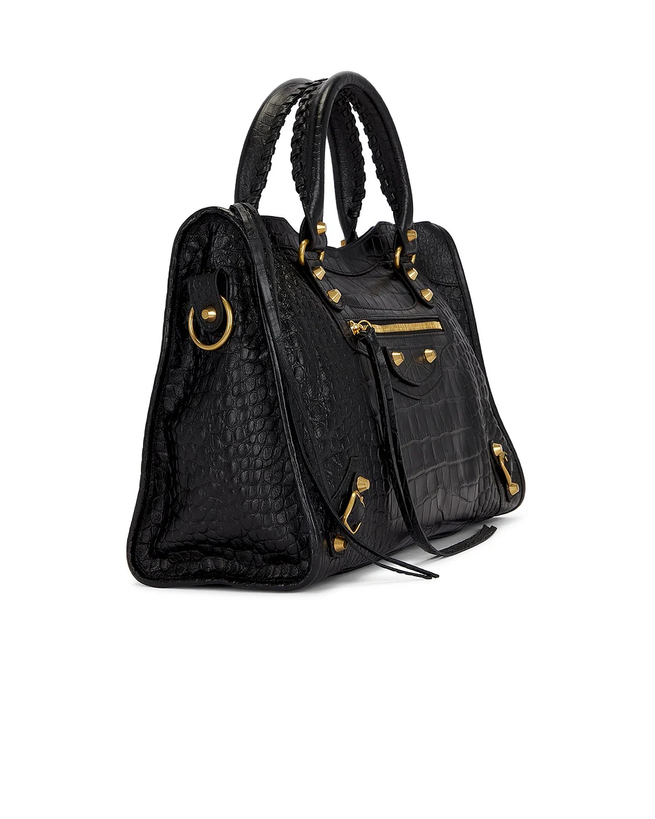 Balenciaga - Le City Medium Croc Embossed Bag in Black - Image 5