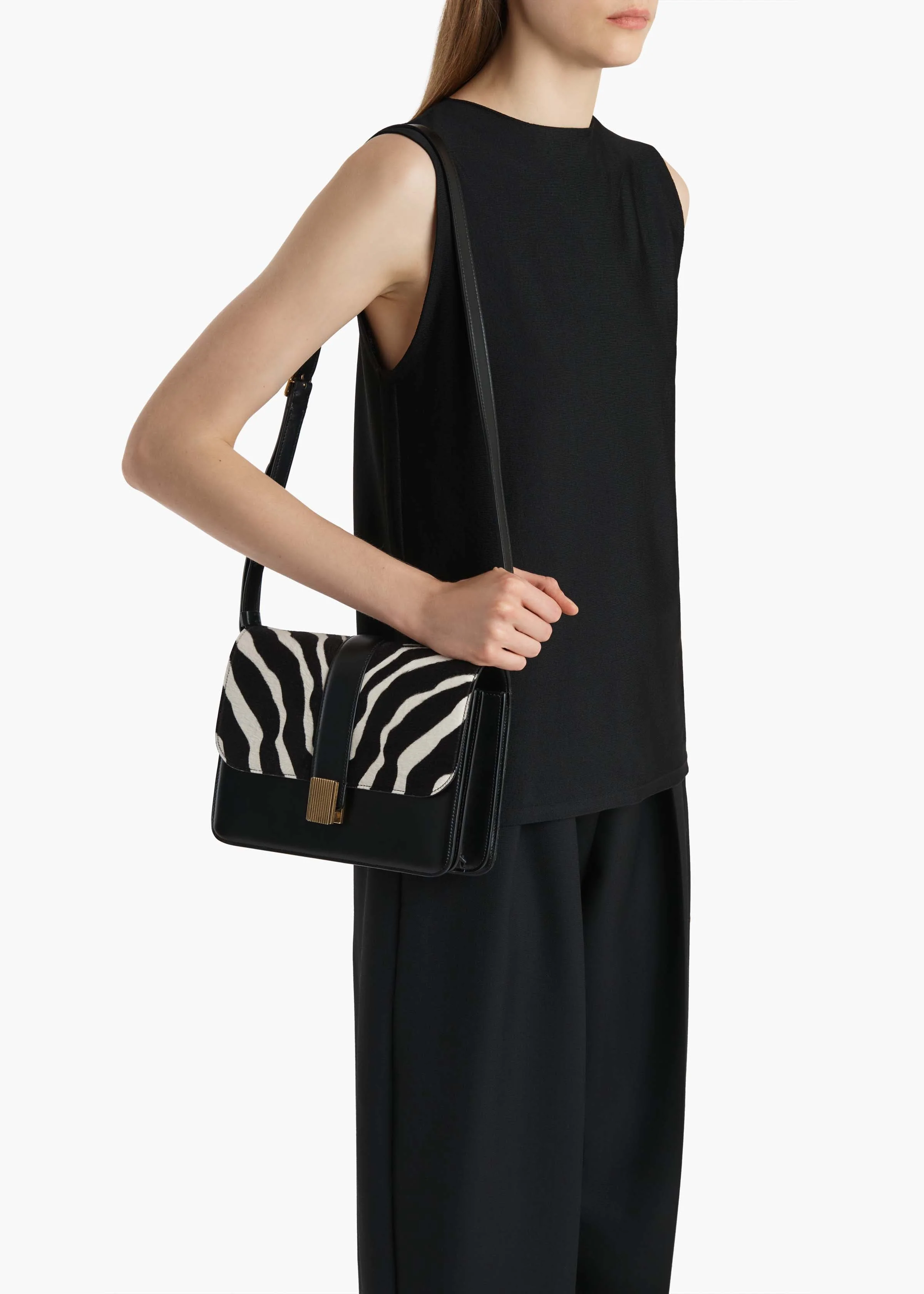 Khaite - Blake Crossbody Bag in Zebra Print Haircalf and Black Leather - Image 5