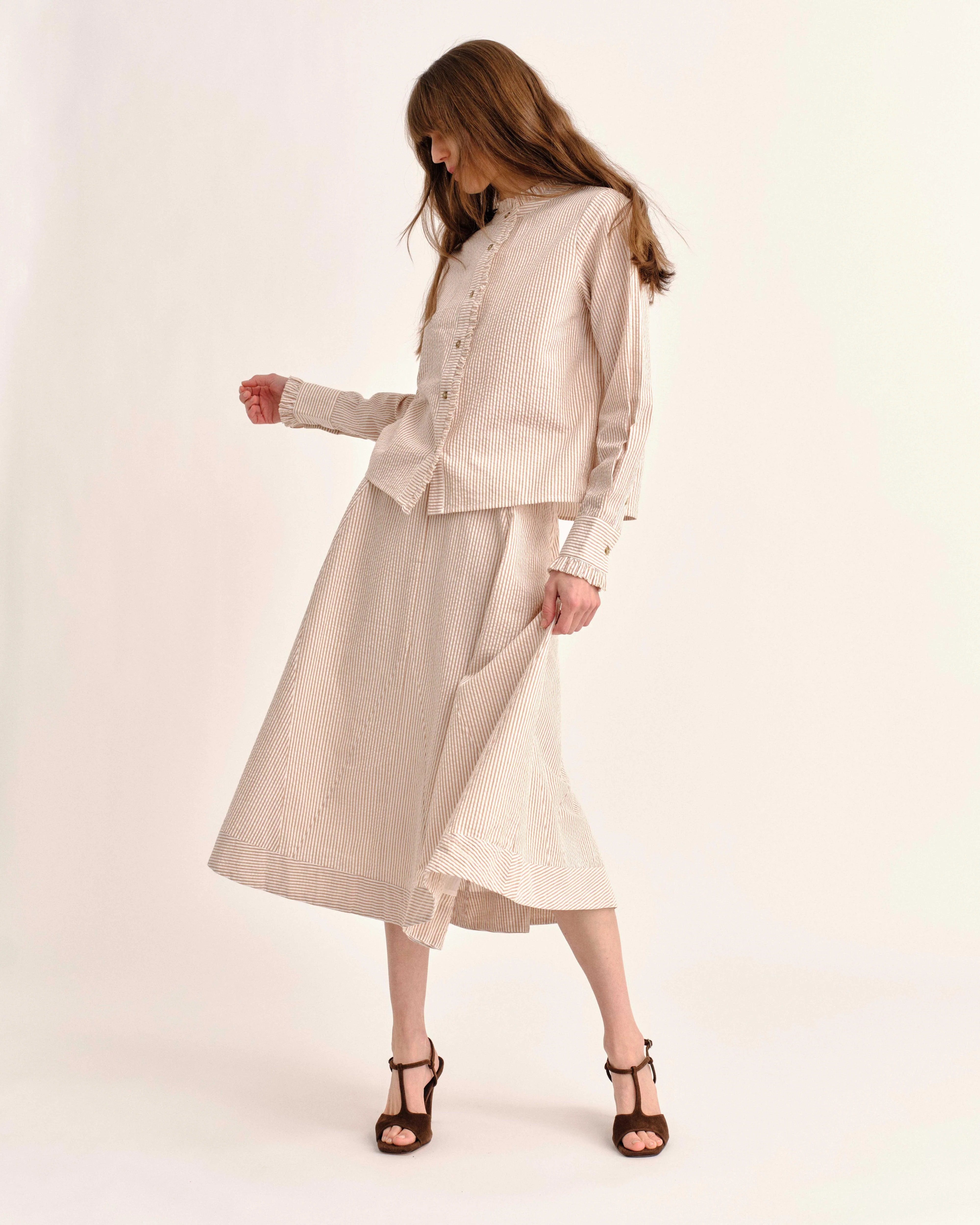 Cartolina - SP26 Liberty Midi Skirt - Camel Stripe - Image 2