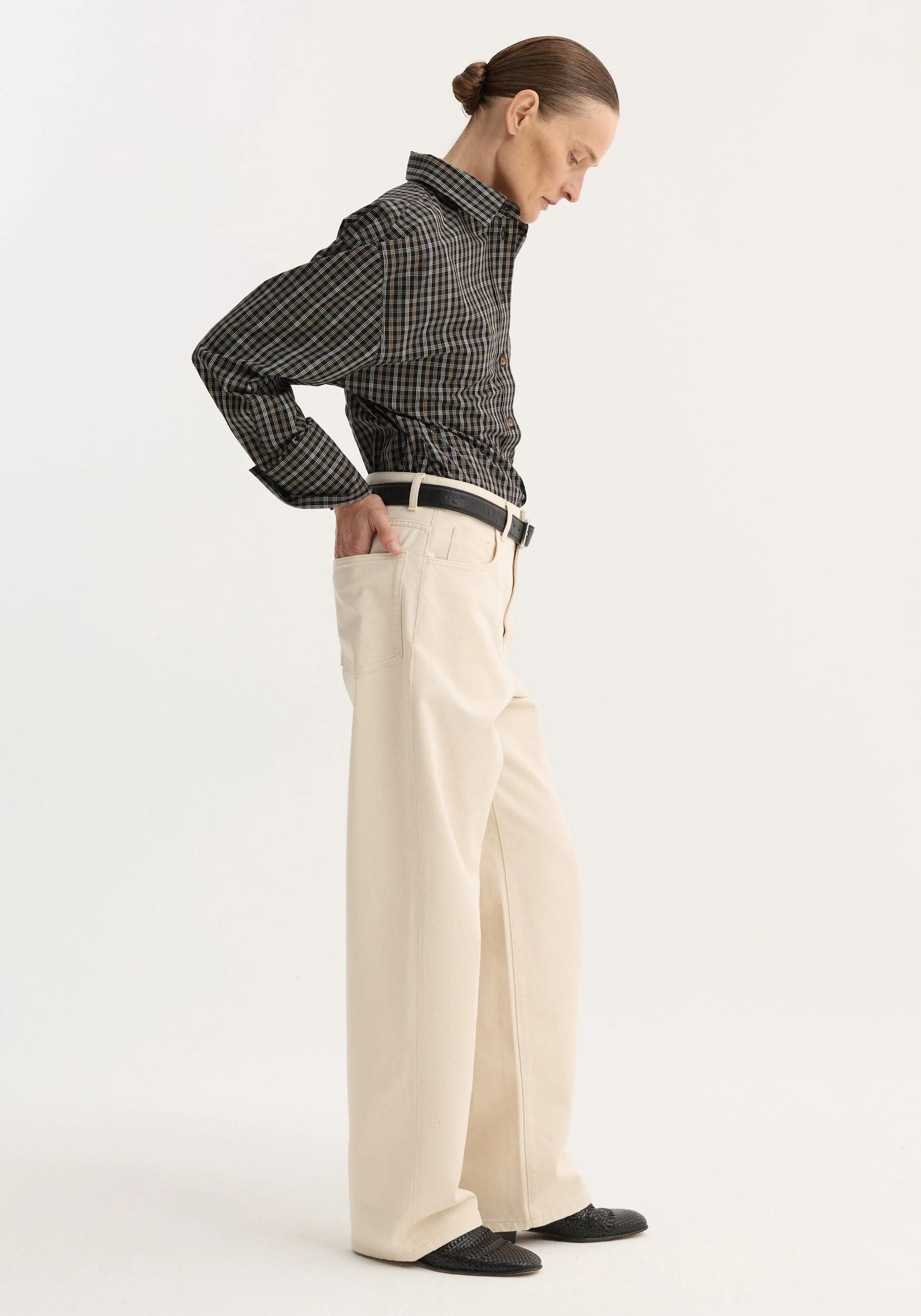 ROHE - Checked shaped shirt | black / brown check - Image 3
