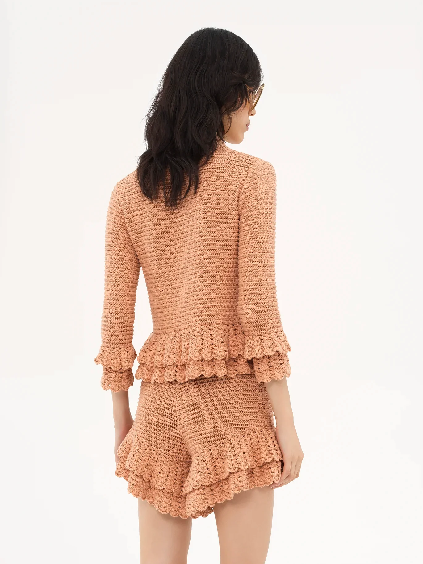 Chloé - Fitted Ruffled Cardigan In Crochet Knit in Cheek - Image 4