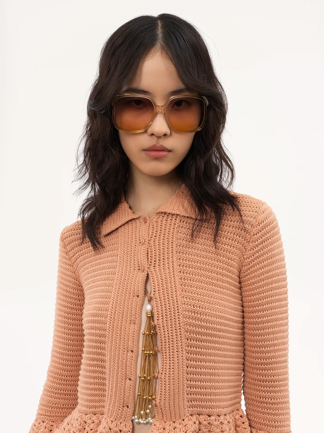 Chloé - Fitted Ruffled Cardigan In Crochet Knit in Cheek - Image 5