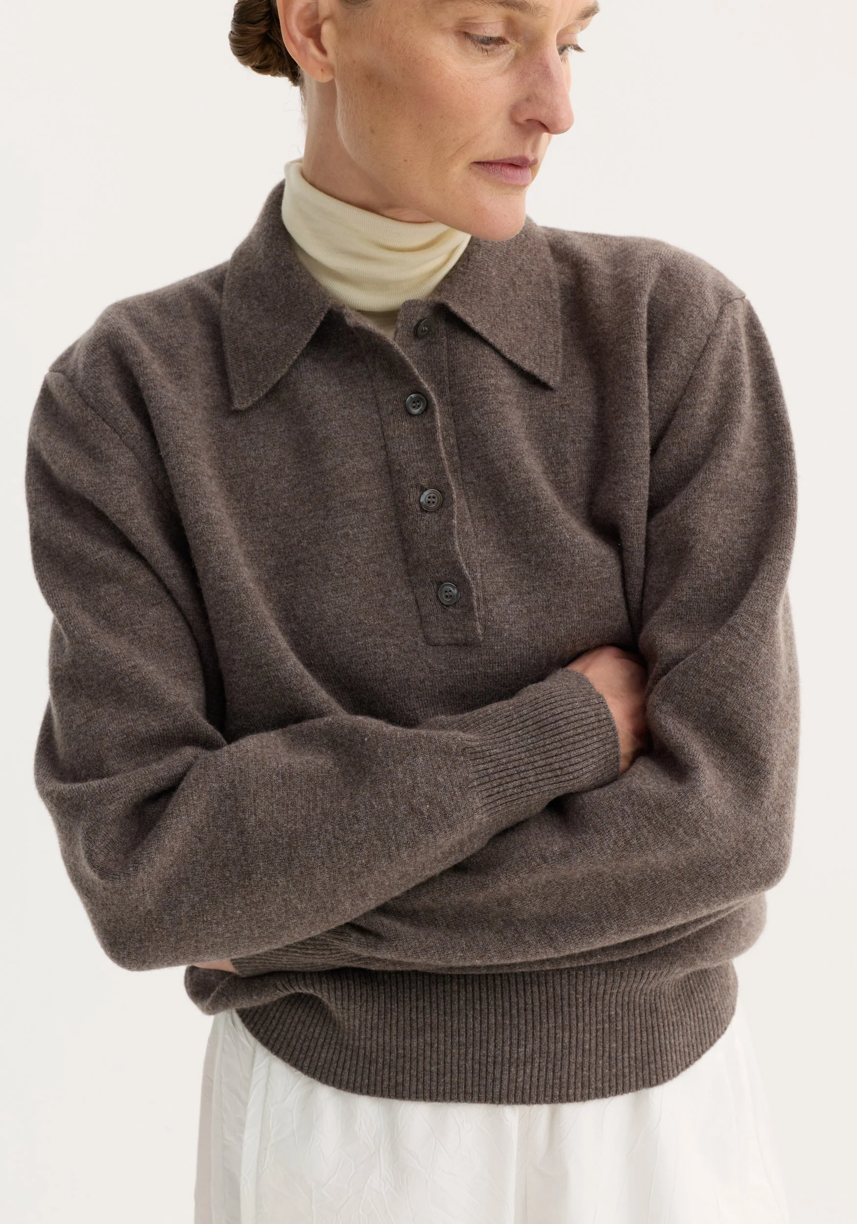 ROHE - Compact knitted polo | mud melange - Image 3