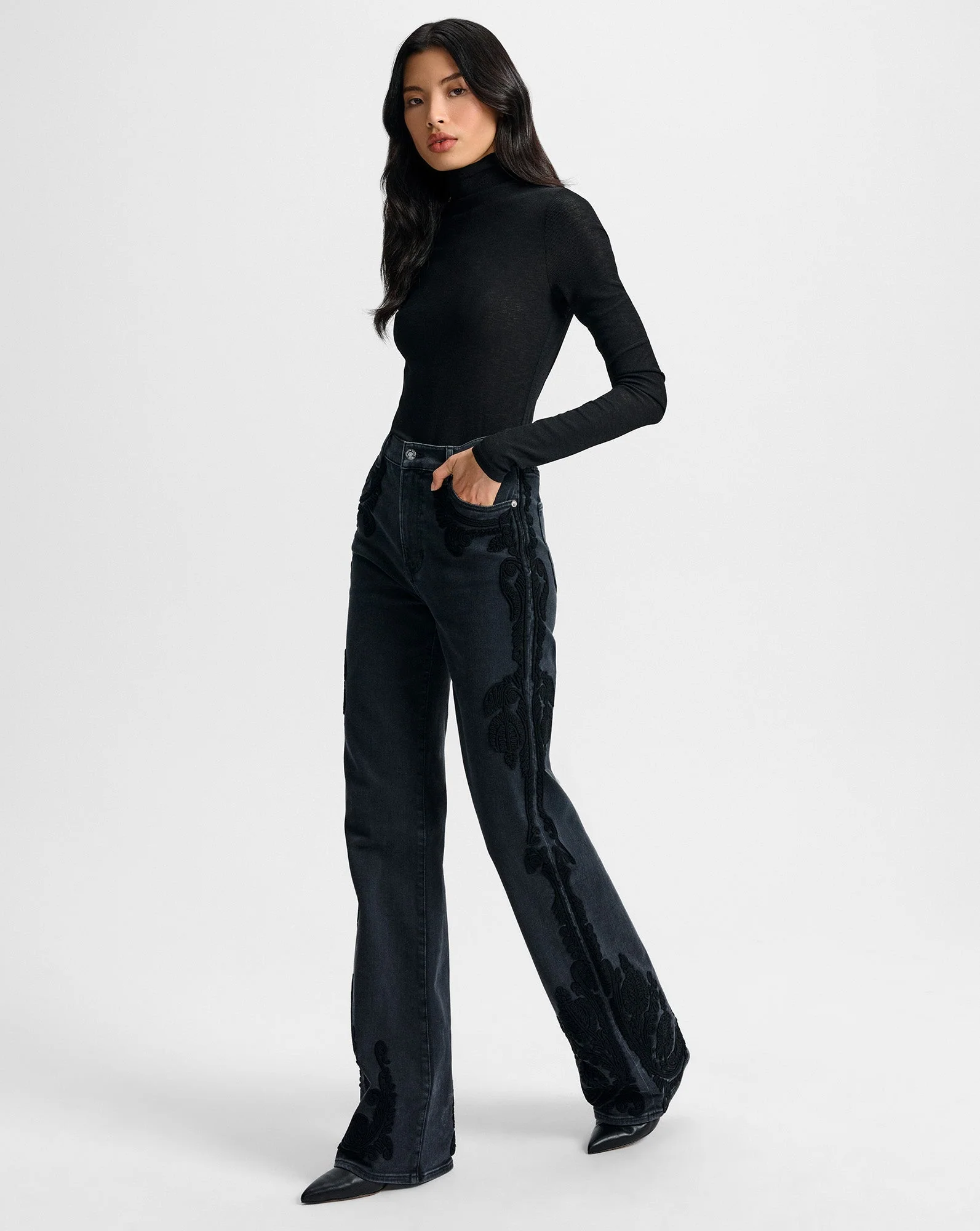Veronica Beard - Crosbie Embroidered Slim Wide - Leg Jean - Image 3