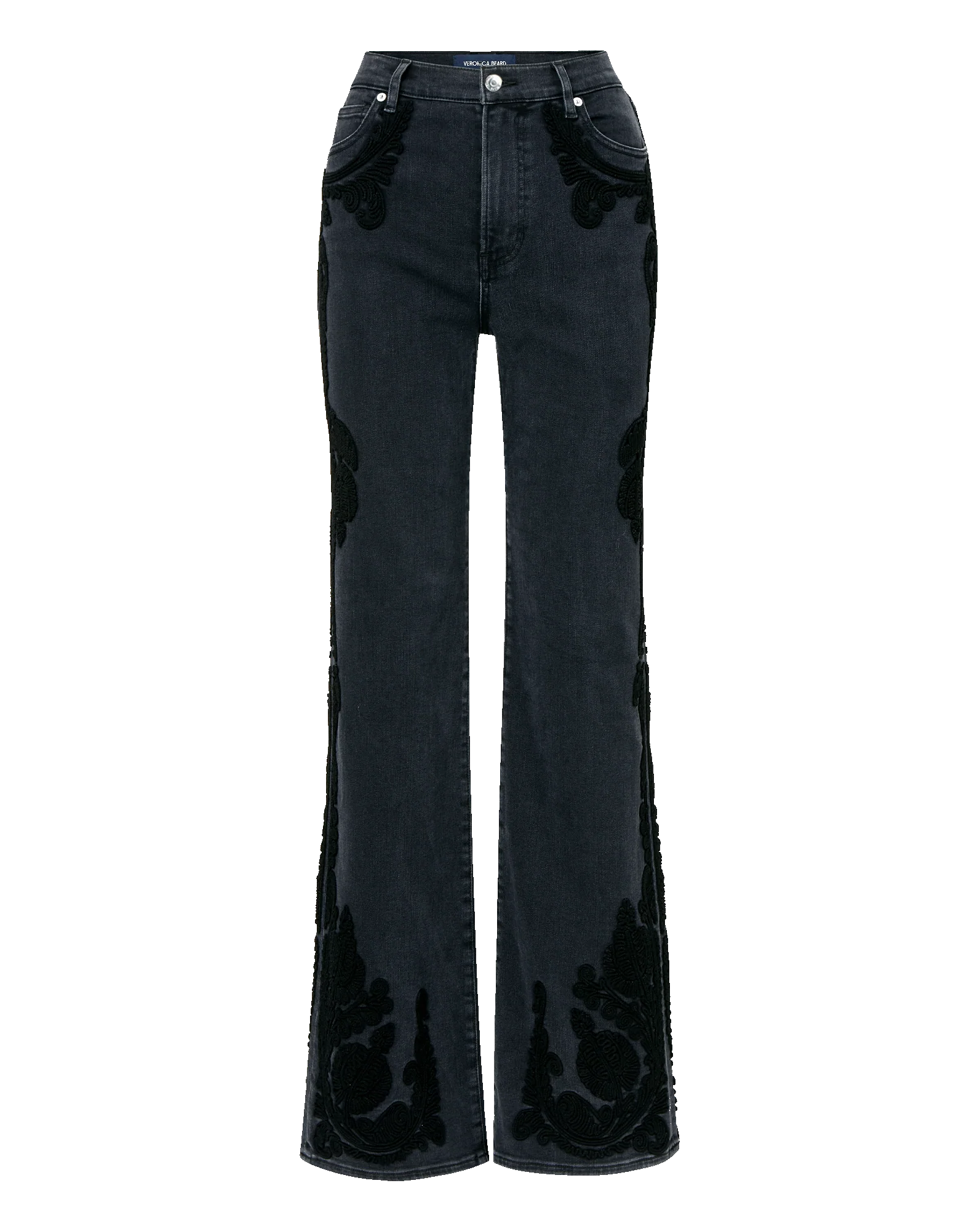 Veronica Beard - Crosbie Embroidered Slim Wide - Leg Jean - Image 8