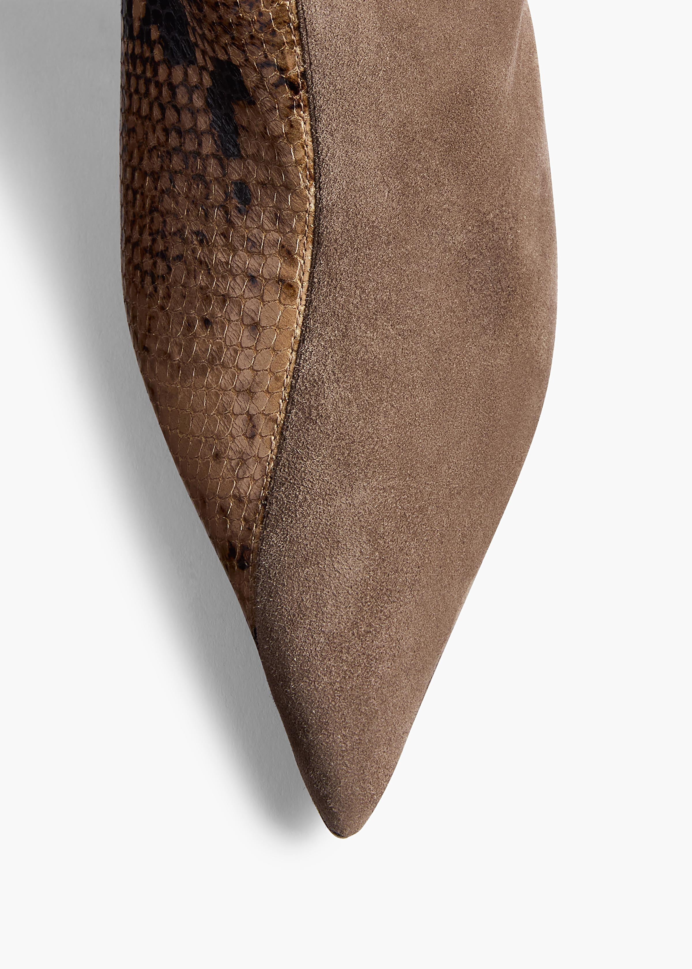 Khaite - Harvey Over - the - Knee High Boot in Morning Dove Suede and Taupe Python - Embossed Leather - Image 4