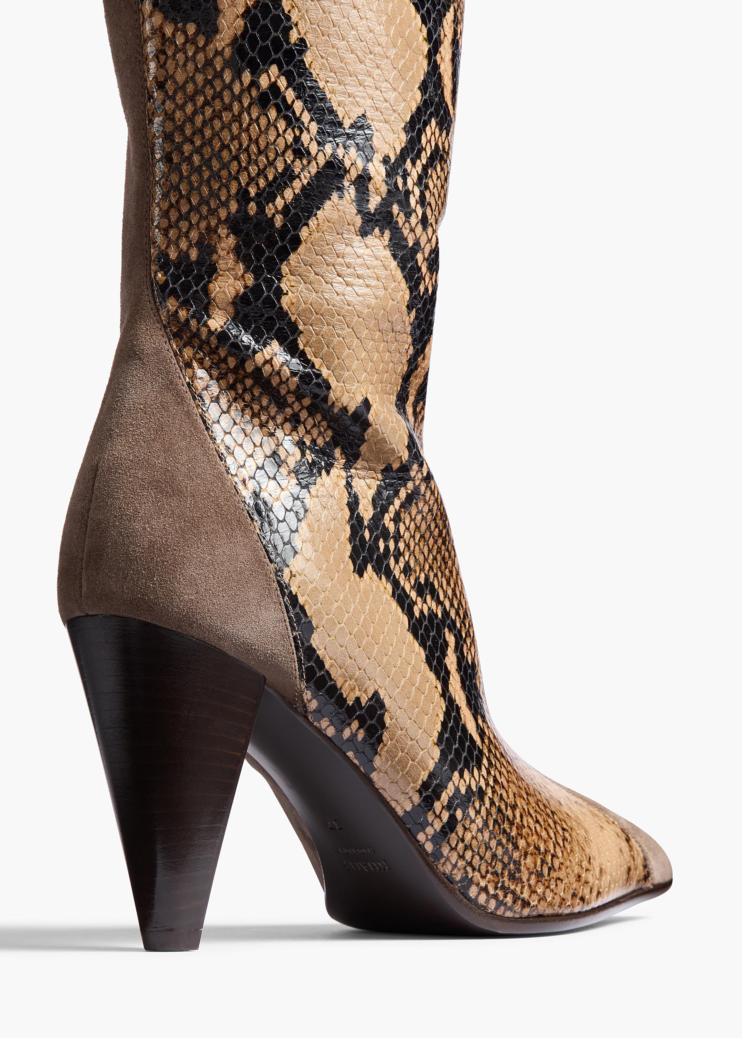 Khaite - Harvey Over - the - Knee High Boot in Morning Dove Suede and Taupe Python - Embossed Leather - Image 9