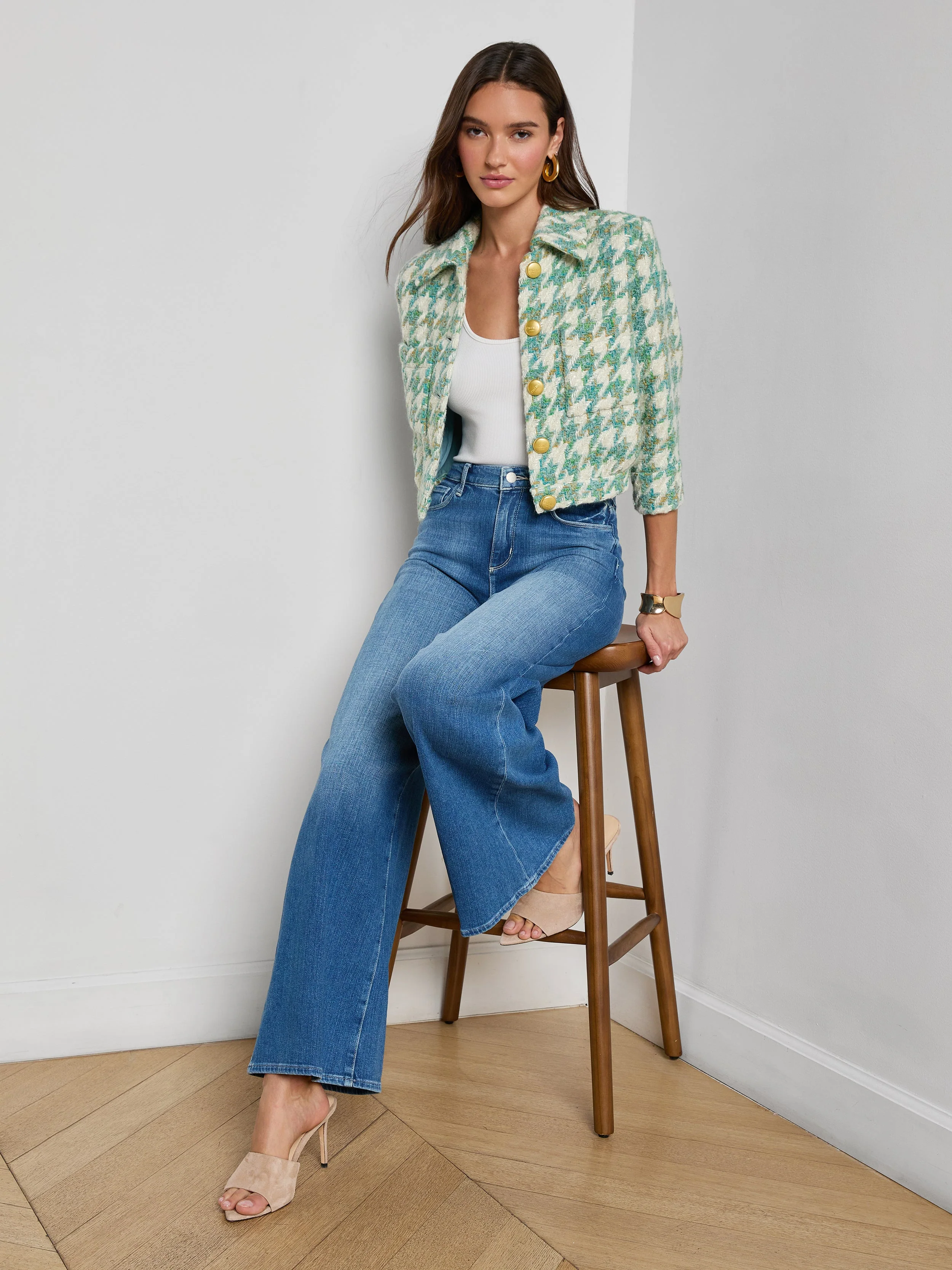 L'AGENCE - Jia Houndstooth Tweed Jacket - Image 5