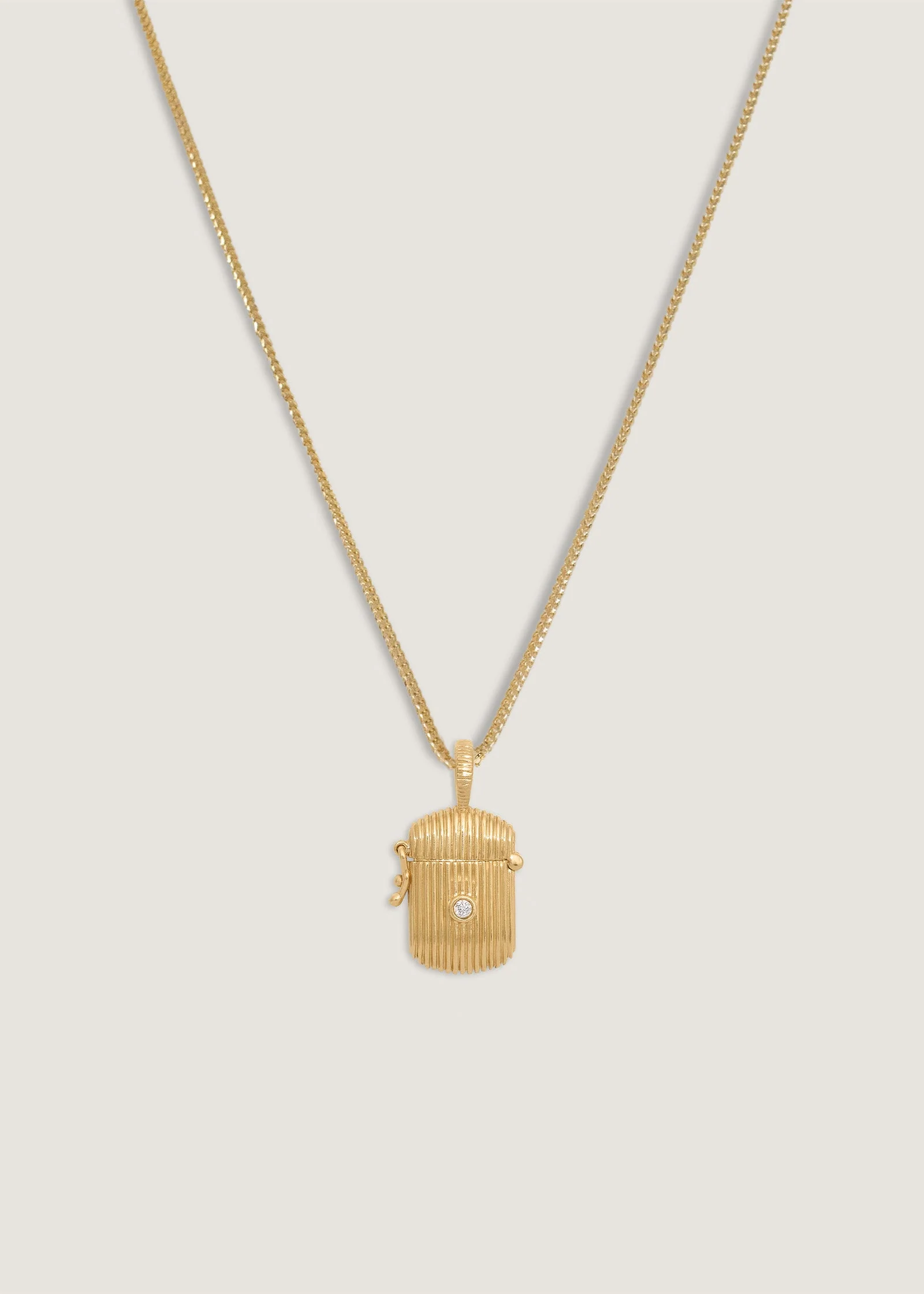 Kinn - Relic Ribbed Locket Necklace Peridot - Image 8