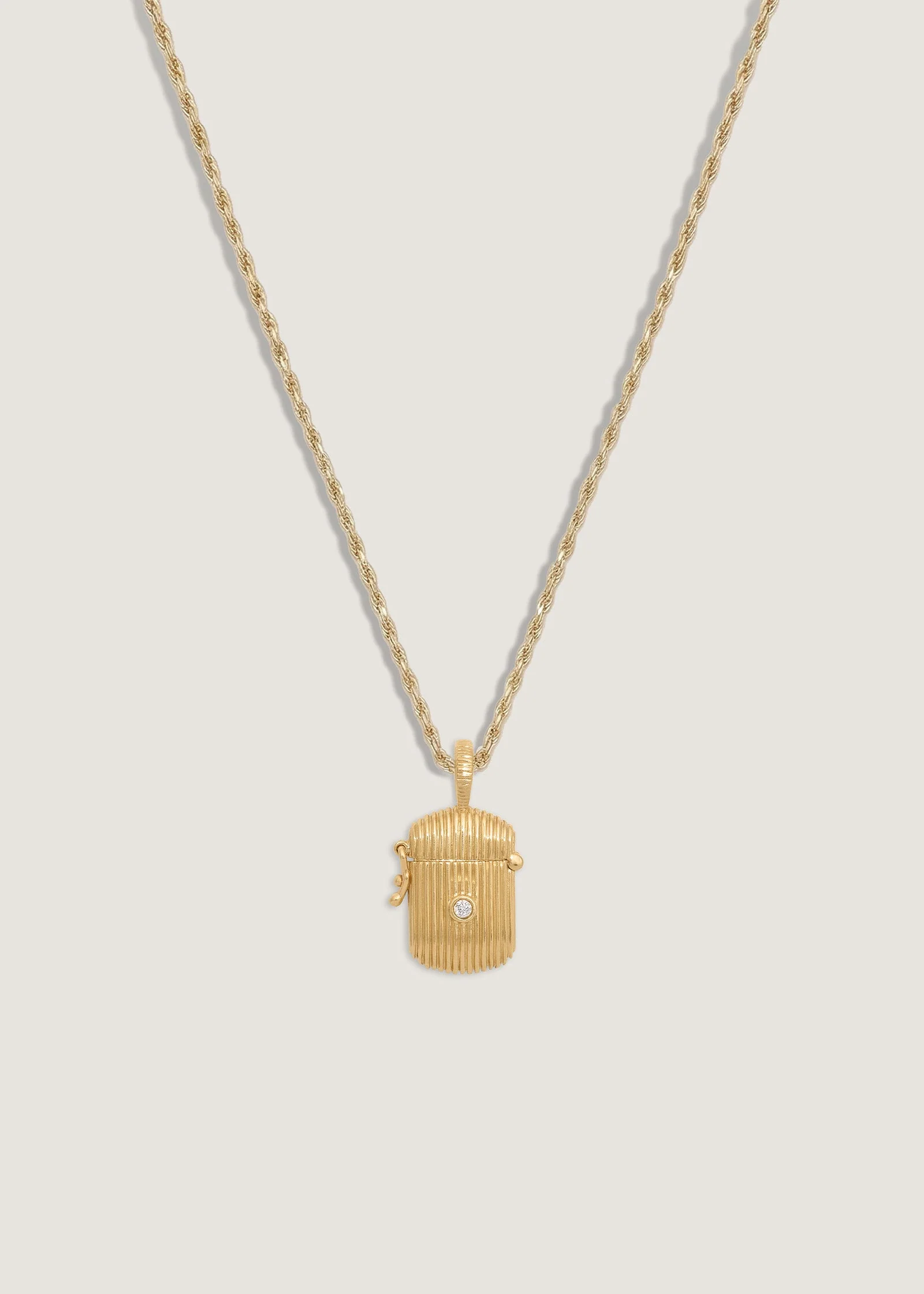 Kinn - Relic Ribbed Locket Necklace Peridot - Image 9