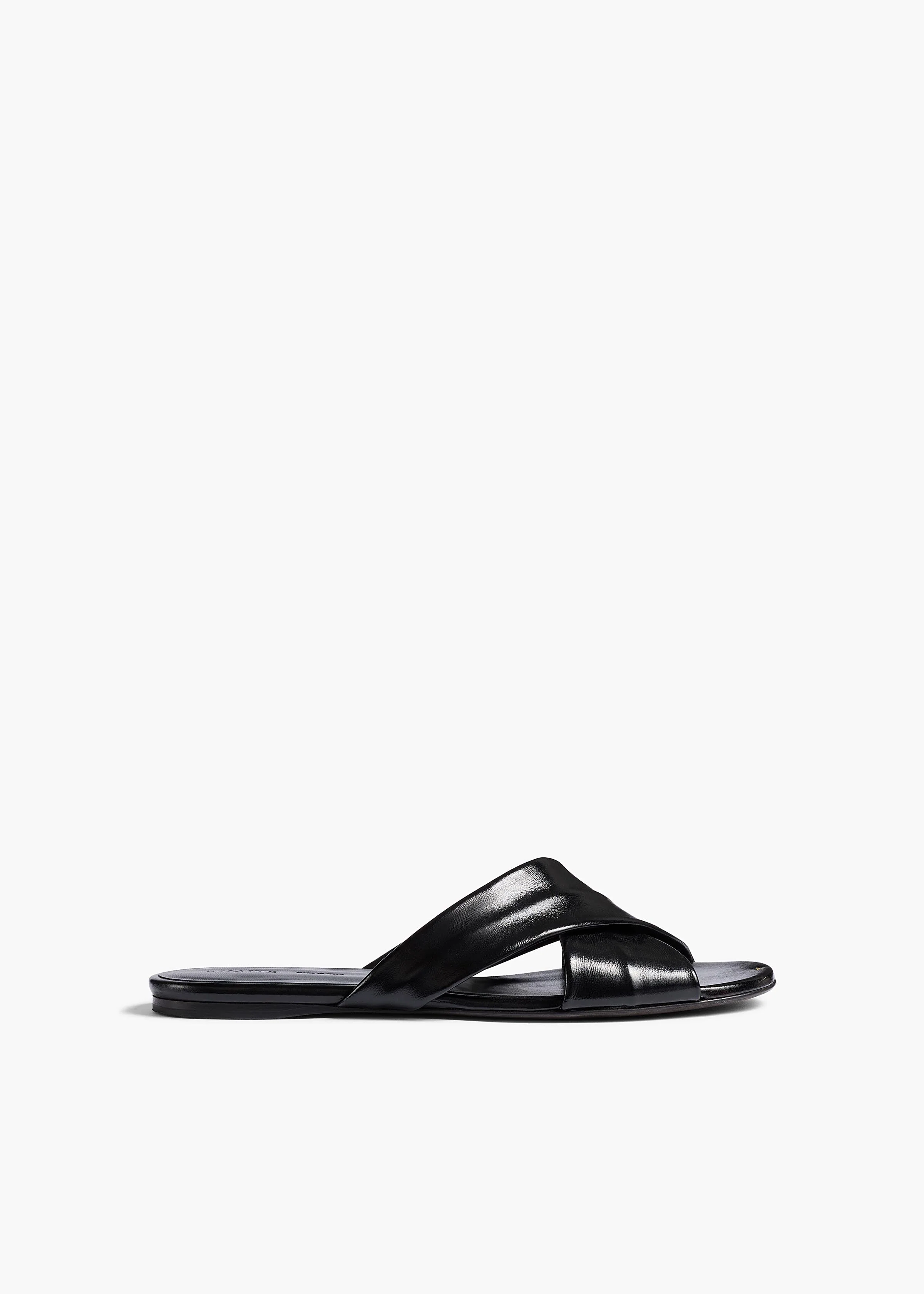 Khaite - Liria Flat Sandal in Black Glazed Leather - Image 7