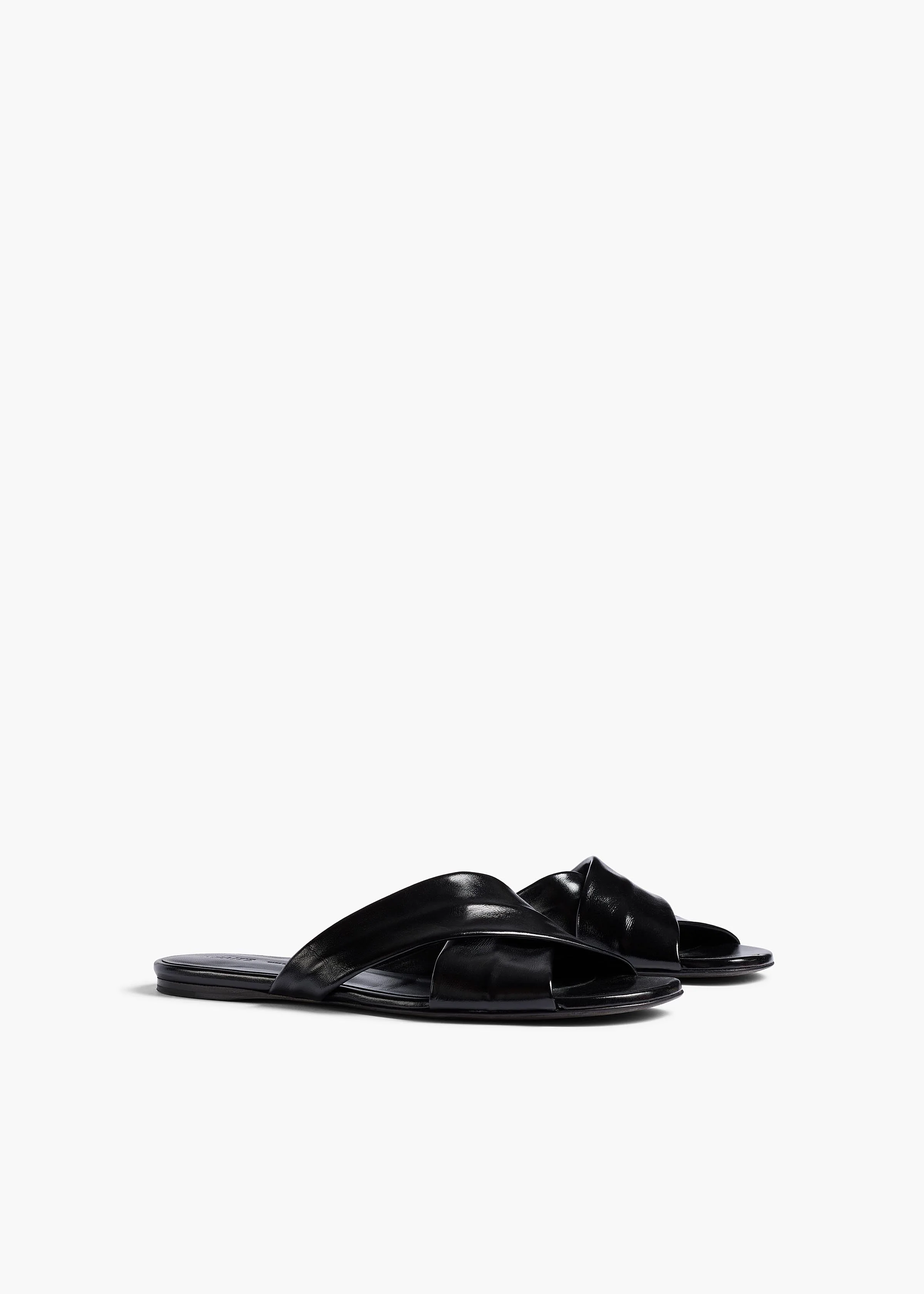 Khaite - Liria Flat Sandal in Black Glazed Leather - Image 8