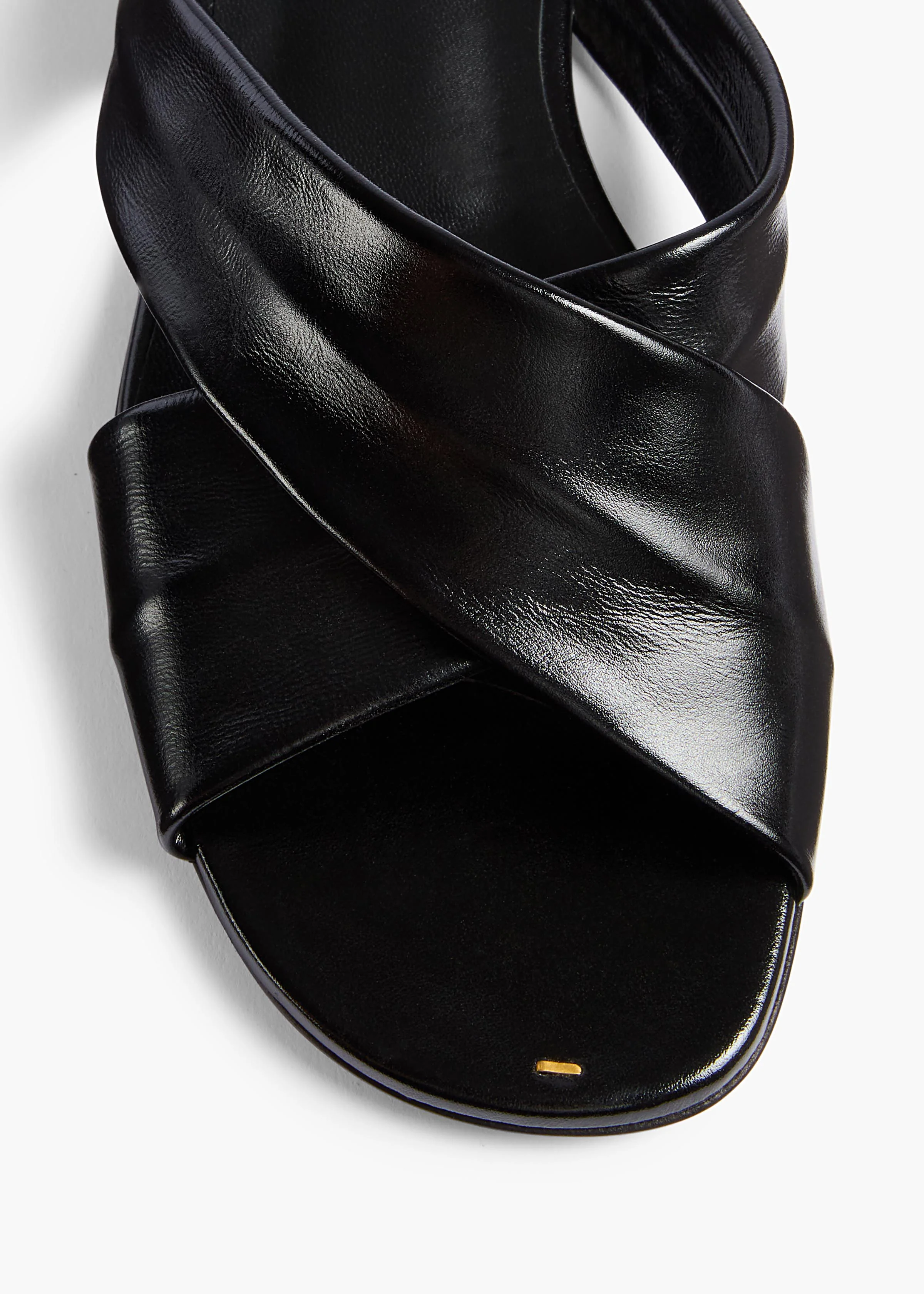 Khaite - Liria Flat Sandal in Black Glazed Leather - Image 9