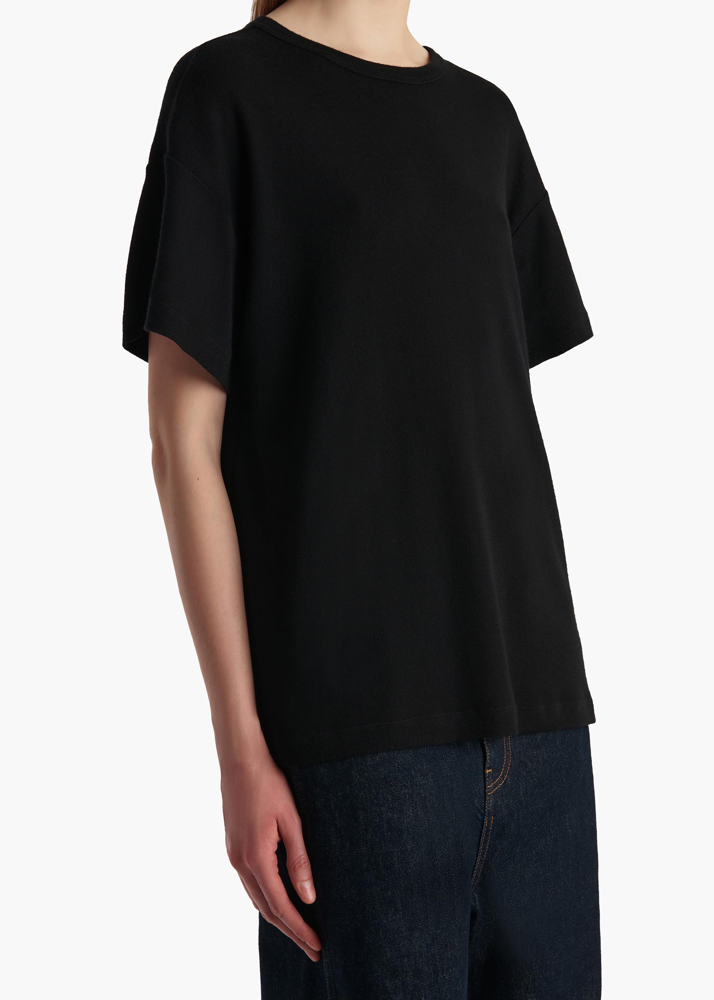Khaite - Maeve T - Shirt in Black Silk Cashmere Jersey - Image 5