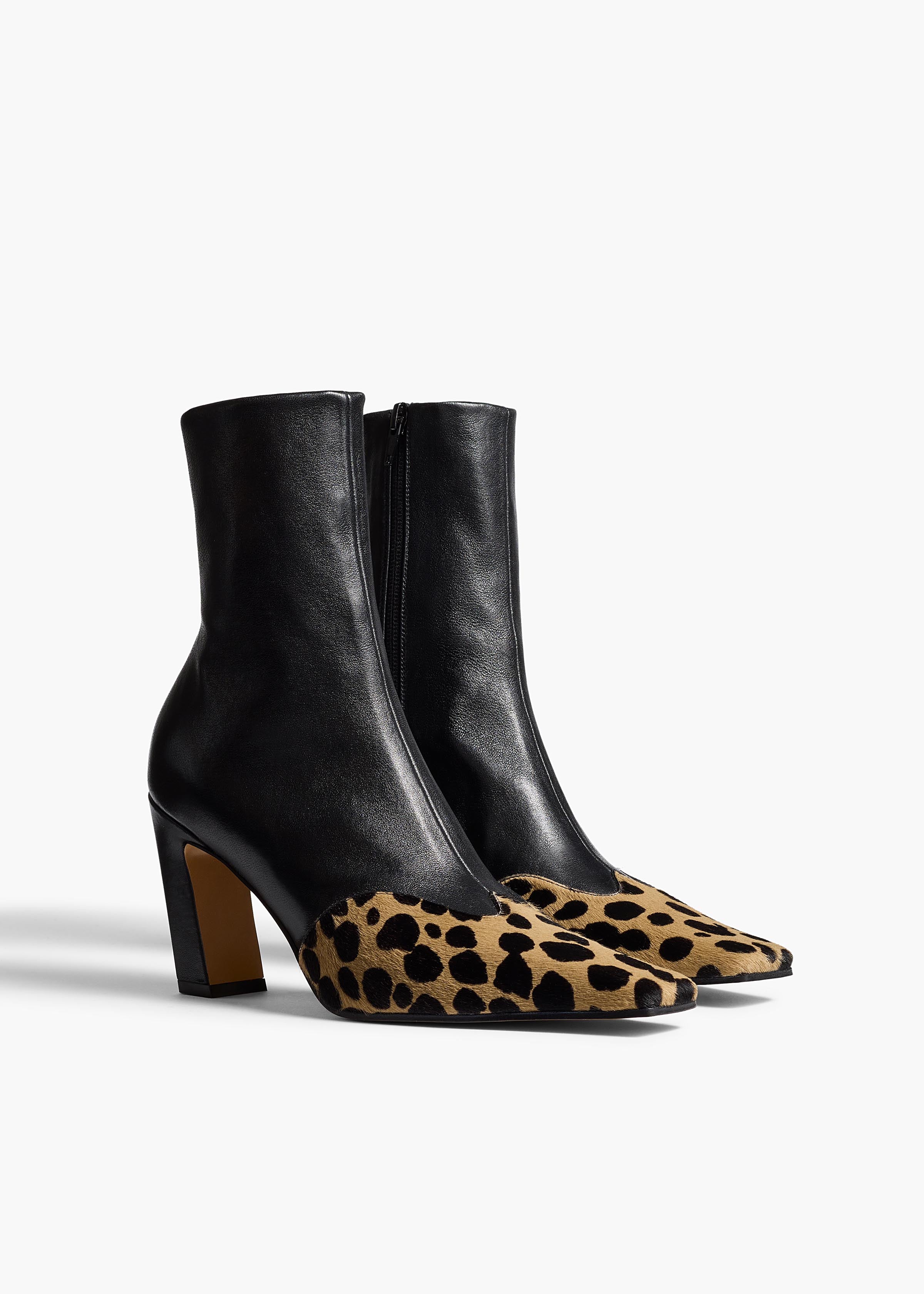 Khaite - Nevada Stretch High Boot in Black Leather with Hyena Print Haircalf - Image 2