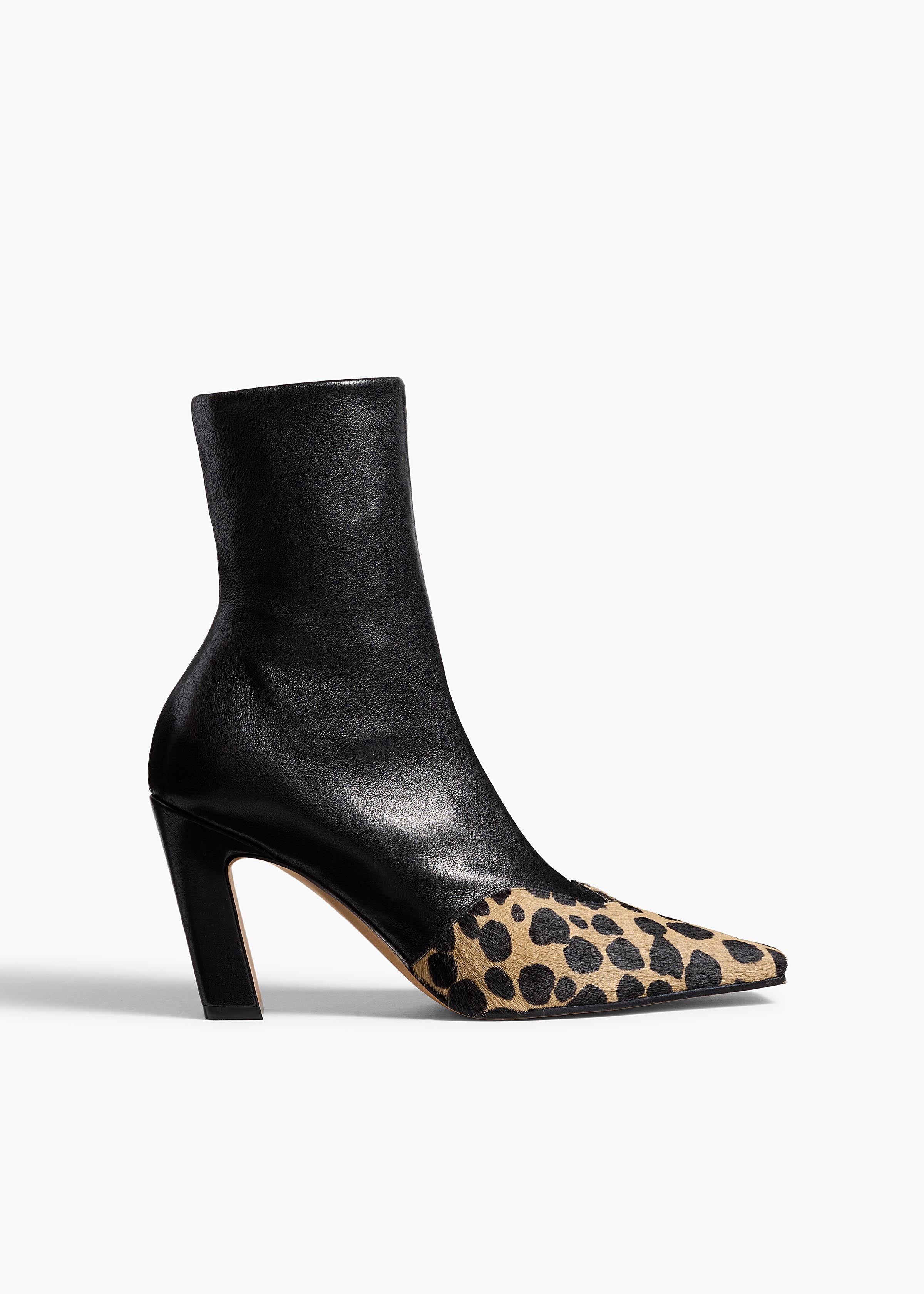 Khaite - Nevada Stretch High Boot in Black Leather with Hyena Print Haircalf - Image 7