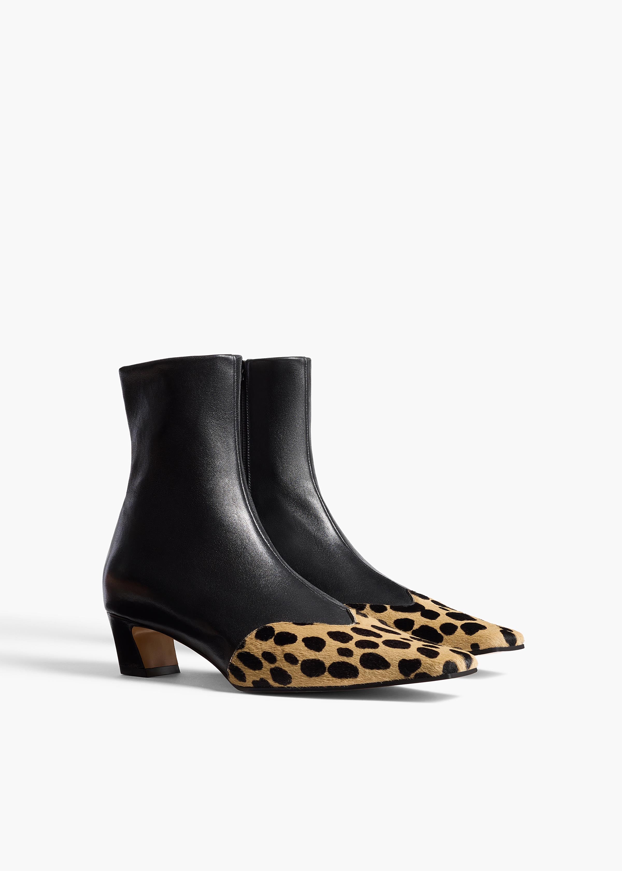 Khaite - Nevada Stretch Low Boot in Black Leather with Hyena Print Haircalf - Image 2