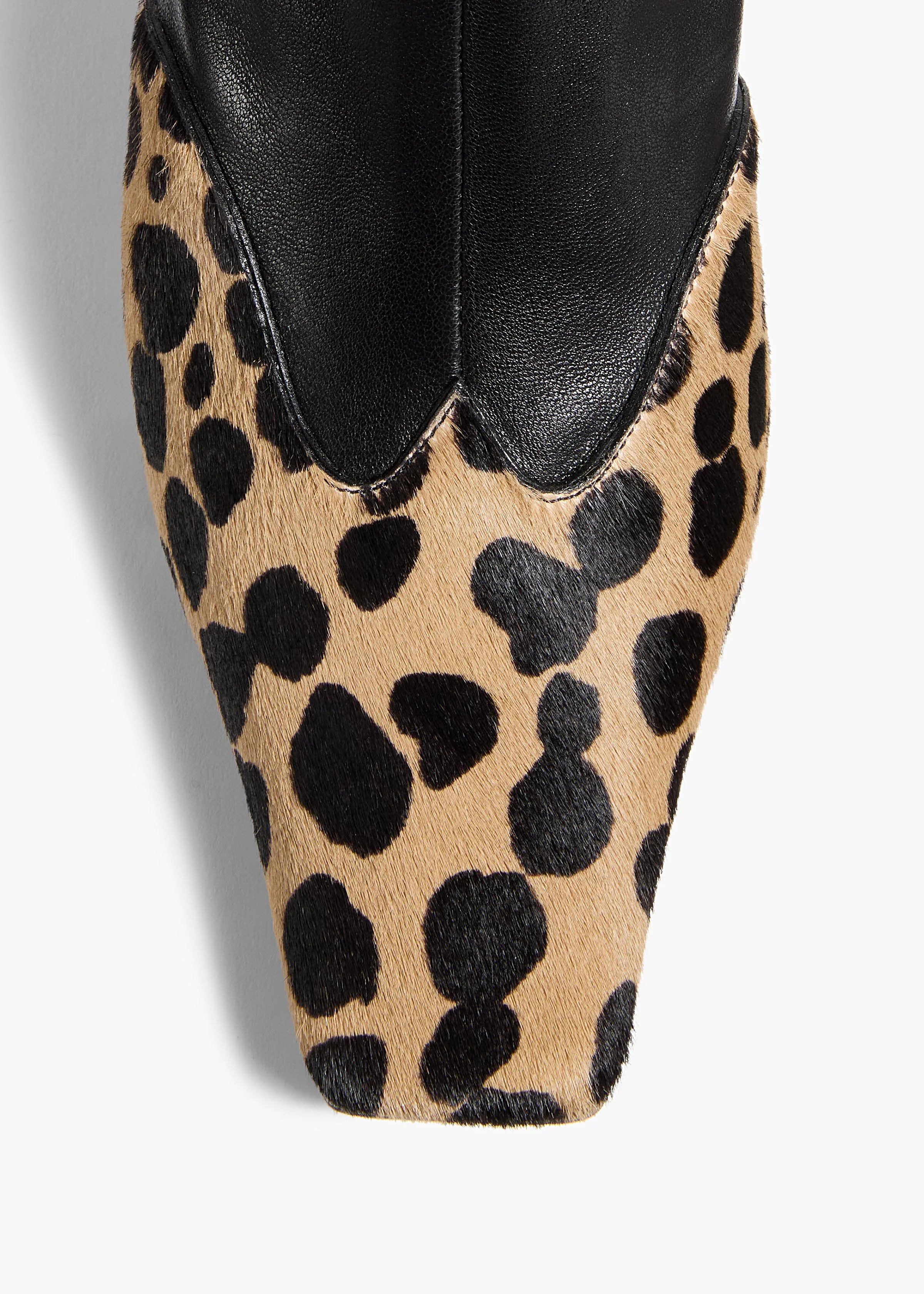 Khaite - Nevada Stretch Low Boot in Black Leather with Hyena Print Haircalf - Image 4