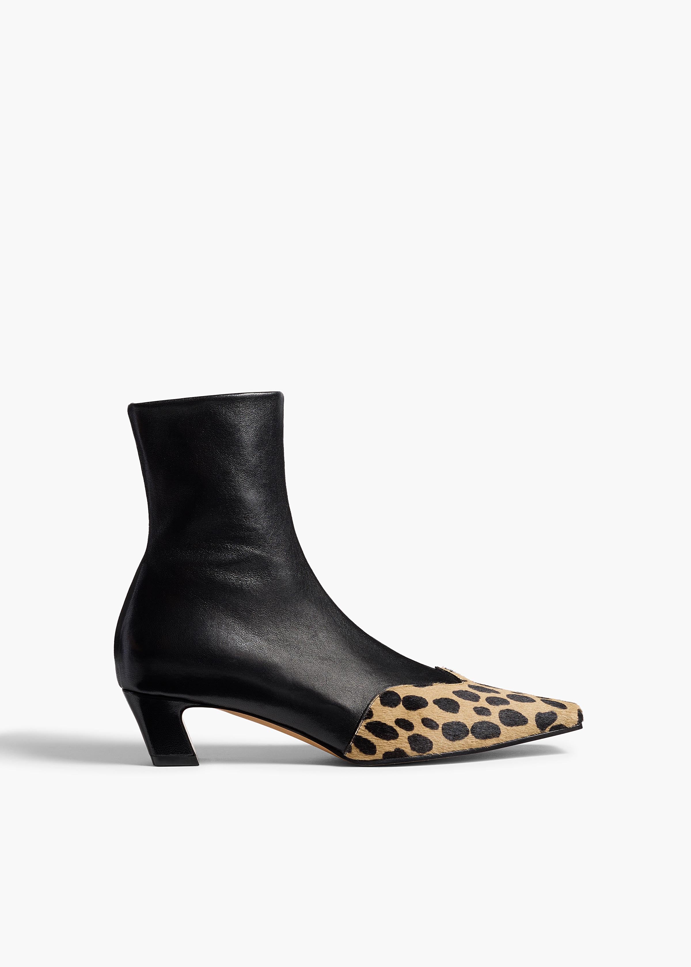 Khaite - Nevada Stretch Low Boot in Black Leather with Hyena Print Haircalf - Image 7