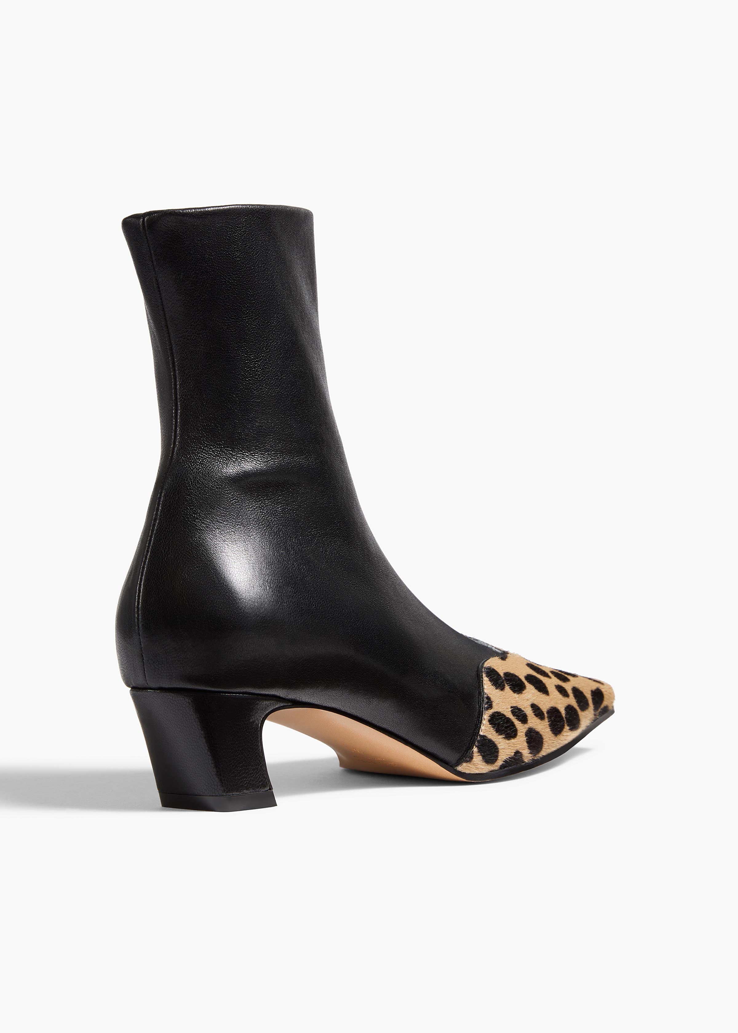 Khaite - Nevada Stretch Low Boot in Black Leather with Hyena Print Haircalf - Image 9