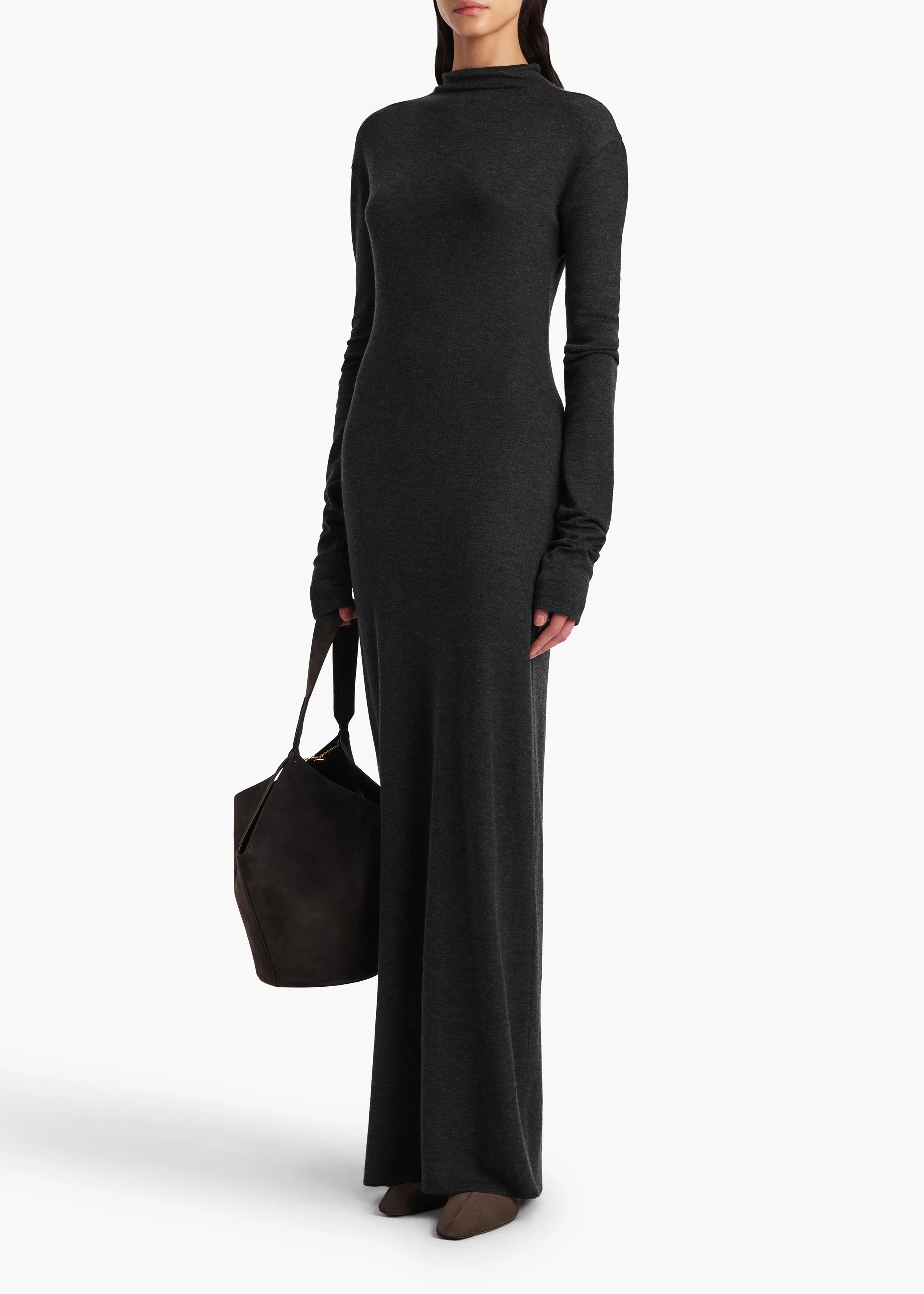 Khaite - Norla Dress in Charcoal Silk Cashmere Jersey - Image 2
