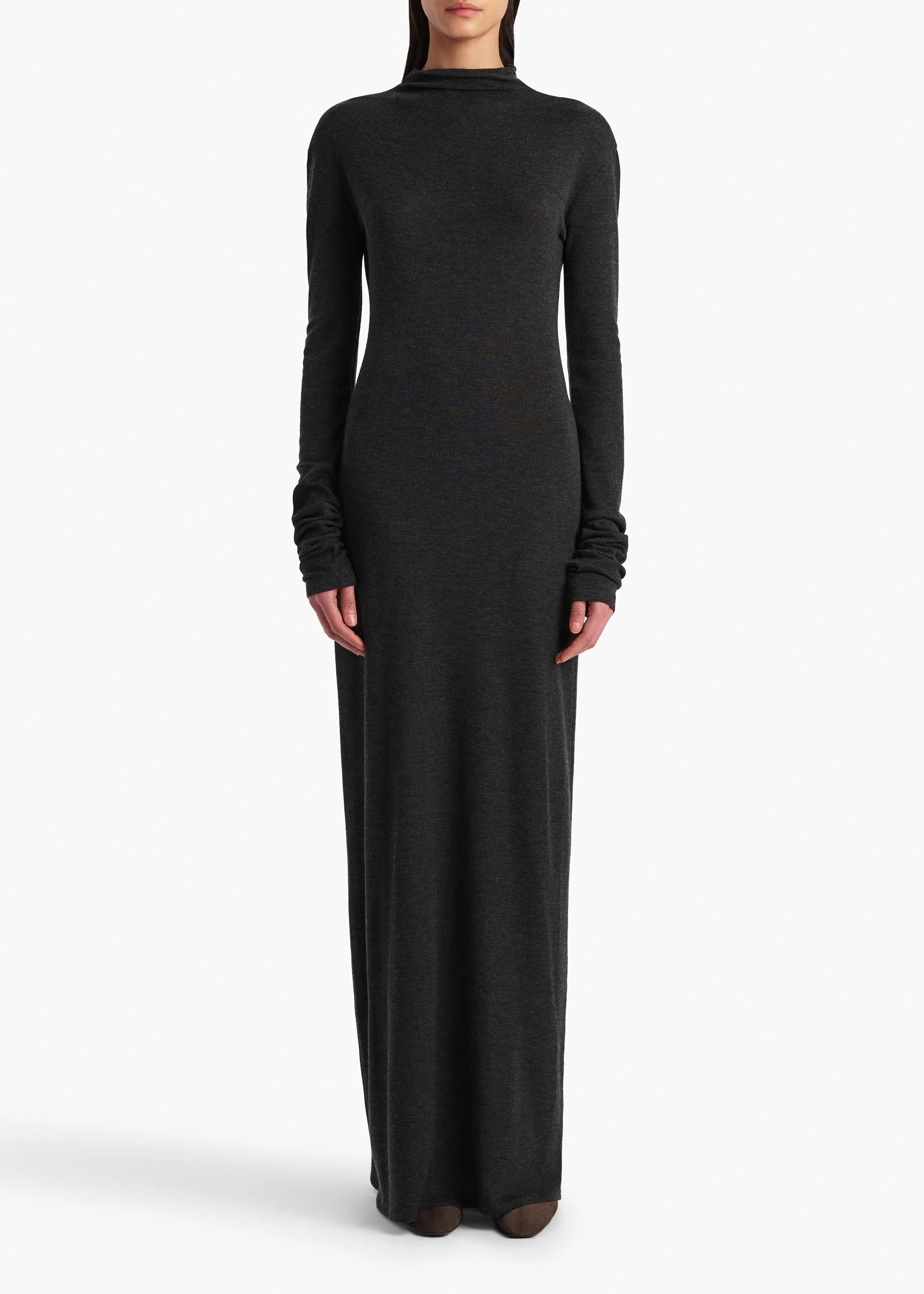 Khaite - Norla Dress in Charcoal Silk Cashmere Jersey - Image 3