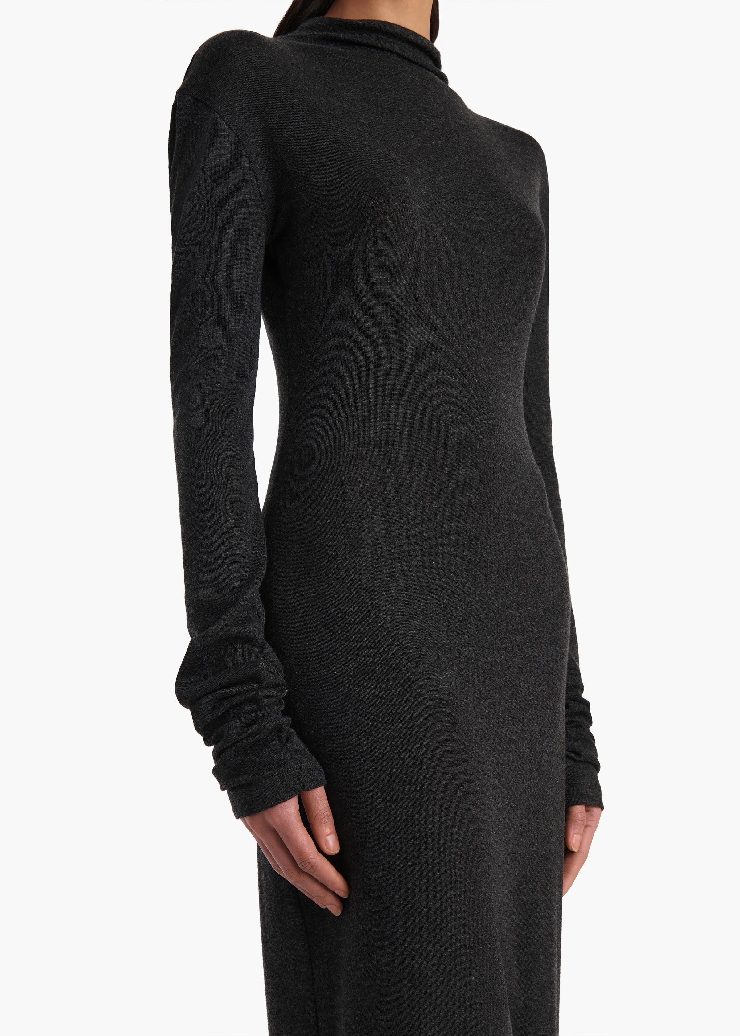 Khaite - Norla Dress in Charcoal Silk Cashmere Jersey - Image 5