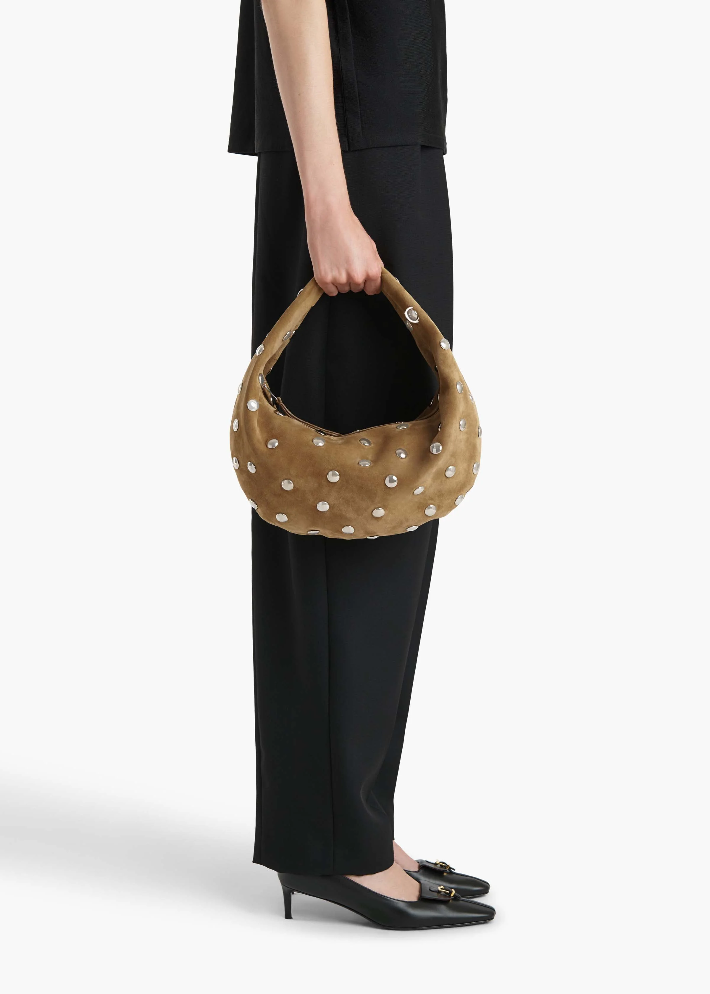 Khaite - Medium Olivia Hobo in Mud Suede with Silver Studs - Image 5