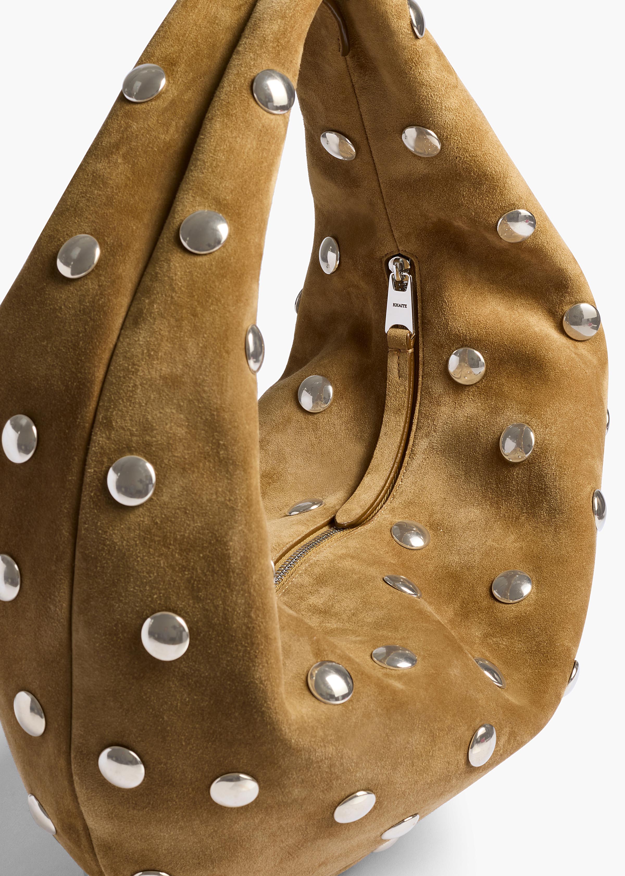 Khaite - Medium Olivia Hobo in Mud Suede with Silver Studs - Image 9