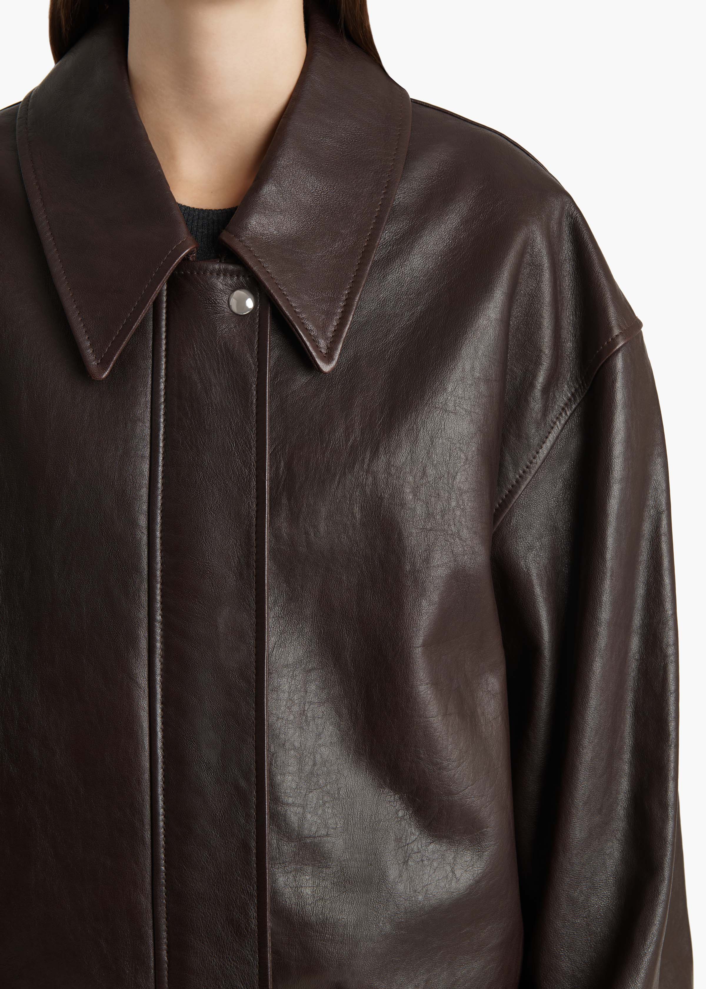 Khaite - Shelman Jacket in Dark Brown Leather - Image 5